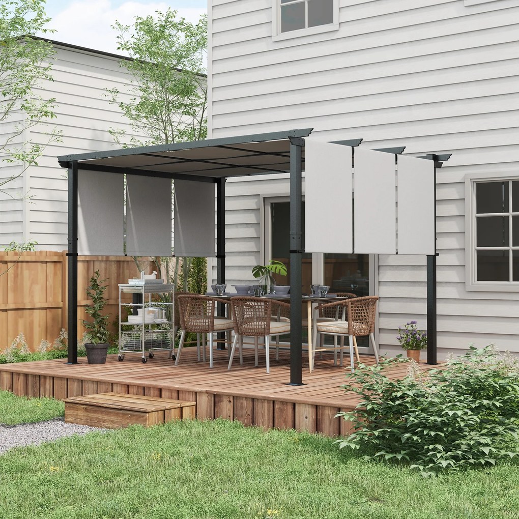 Outsunny Gazebo Pergolă pentru Grădină 3x3,5 m cu 3 Acoperișuri Reglabile, Pergolă din Oțel și Poliester Anti-UV, Gri | Aosom Romania