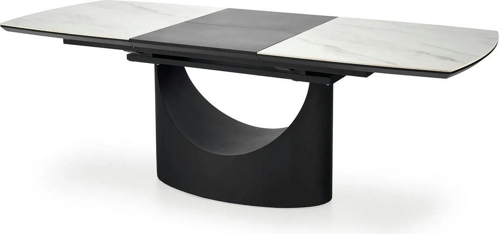 Masa extensibila OSMAN, alb efect marmura/negru, ceramica/metal, 160/2