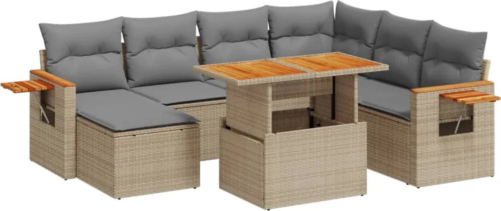 vidaXL Set canapele de grădină, 8 piese, cu perne, bej, poliratan