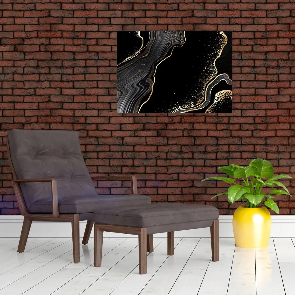 Tablou pe sticlă - Marmură negru - auriu (70x50 cm)
