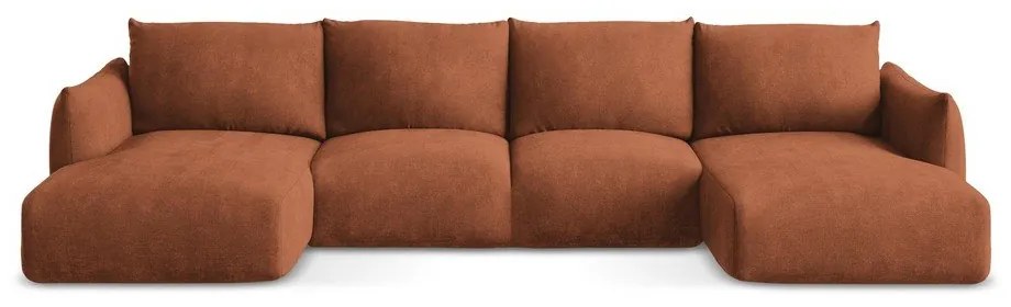 Colțar teracotă extensibil cu tapițerie din chenille (în formă de "U") Leila – Makamii