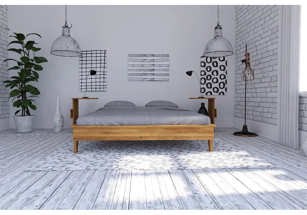 Pat dublu din lemn de stejar 180x200 cm Retro - The Beds