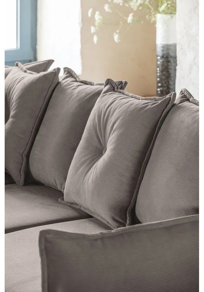 Colțar maro deschis extensibil cu tapițerie din catifea reiată (colț stânga/în formă de "U") Lazy Lukka – Miuform