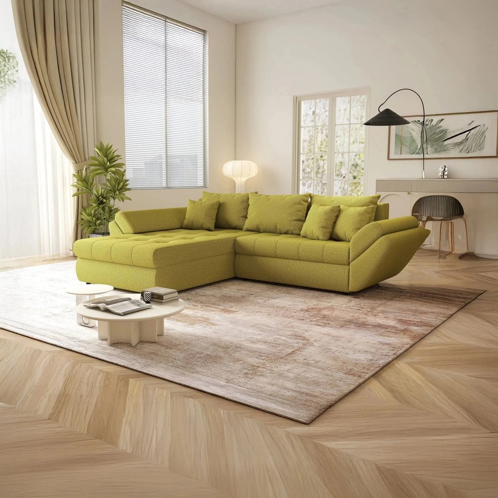 Colțar extensibil dumonde cu ladă de depozitare si sezut confortabil din spuma high-density, Loana Enjoy Green 270x185 cm