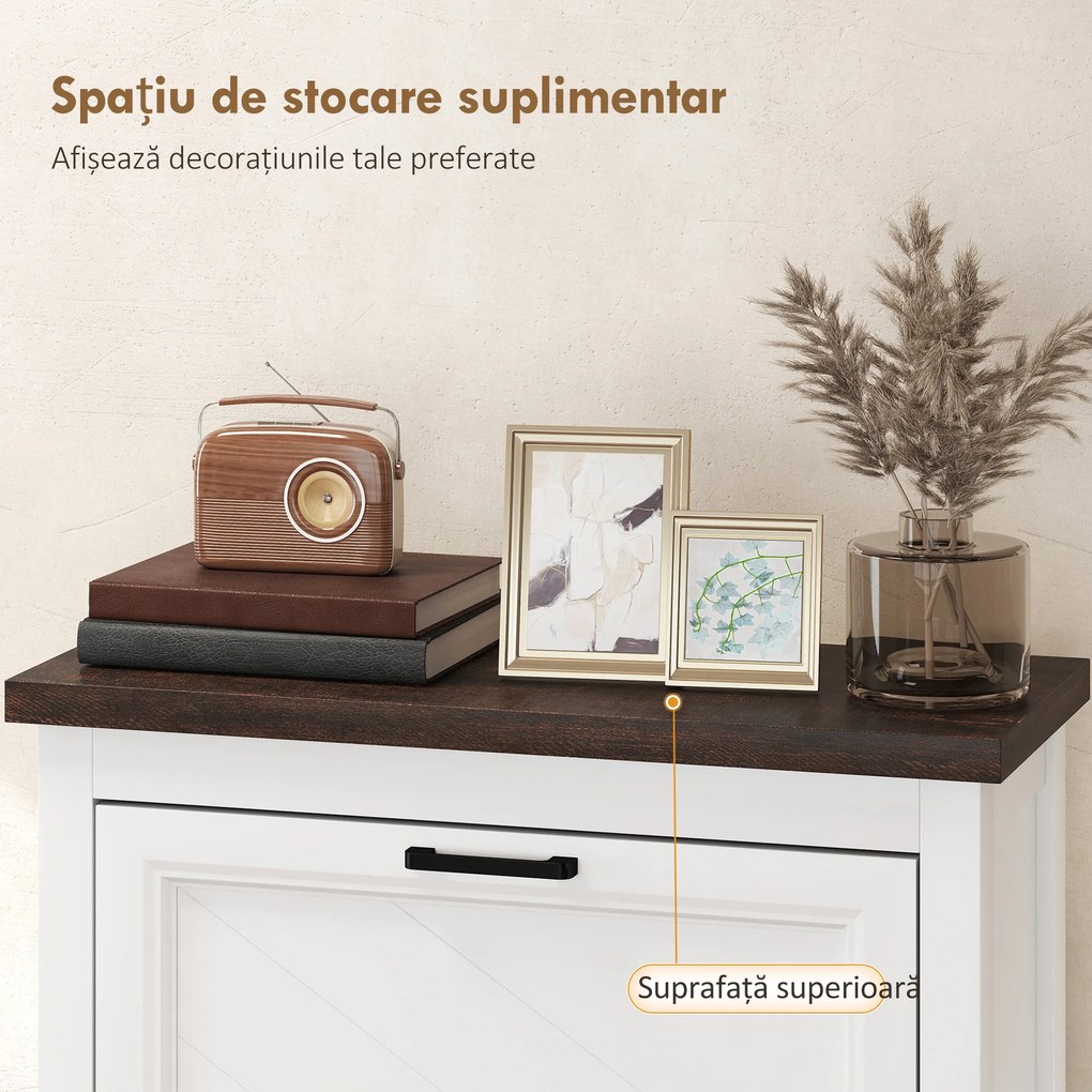 HOMCOM Dulap pentru Pantofi, 2 Sertare Rabatabile, Rafturi Reglabile, Alb | Aosom Romania