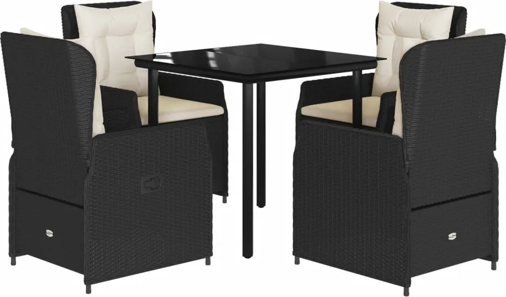 vidaXL Set mobilier de grădină cu perne, 5 piese, negru, poliratan