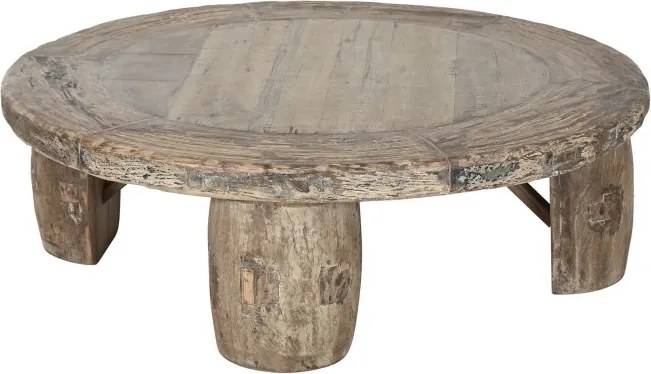 Măsuță de cafea rotundă din lemn de tec, natur, cu picioare masive și aspect rustic, finisaj natural, 40 x 125 cm, „Sido” – Ethnic Collections