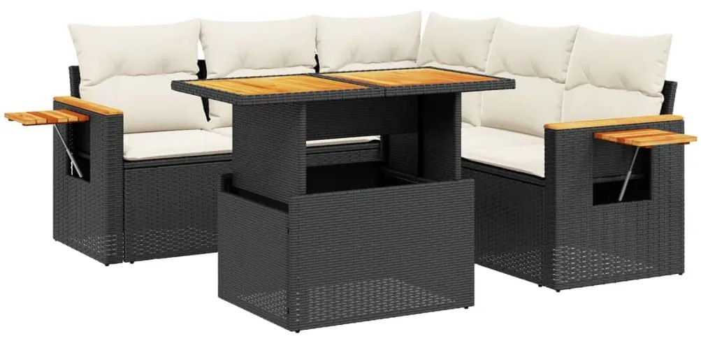 3273513 vidaXL Set mobilier de grădină cu perne, 6 piese, negru, poliratan