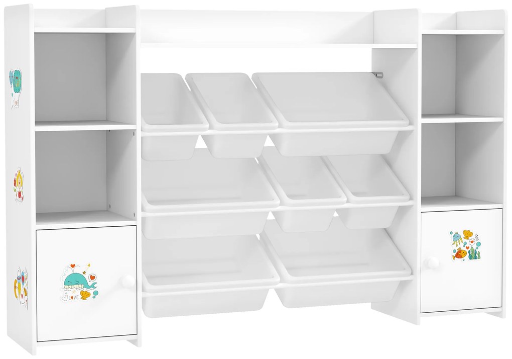 AIYAPLAY Dulap depozitare copii, etajeră pentru jucării cu 8 cutii detașabile, 140 x 30 x 90 cm, alb | Aosom Romania