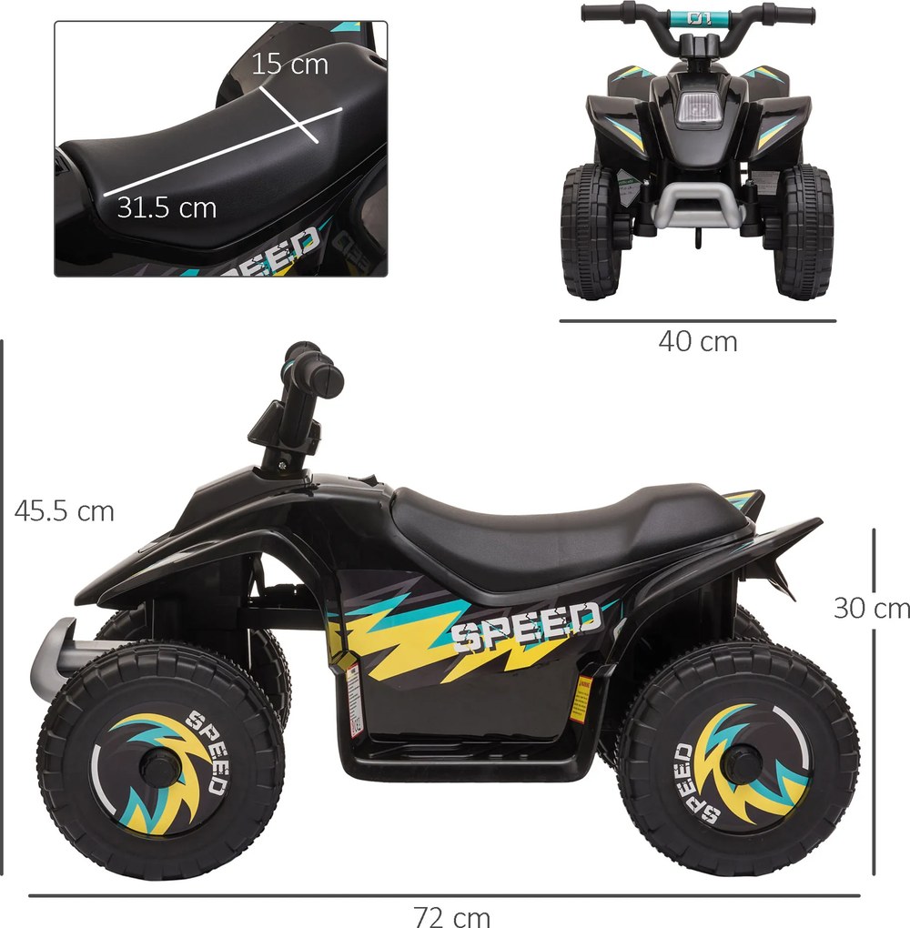 ATV Copii Electric cu Baterie Incarcabila HOMCOM, Viteza 2,8-4,6km/h, Varsta 18–48 Luni, Negru | Aosom Romania