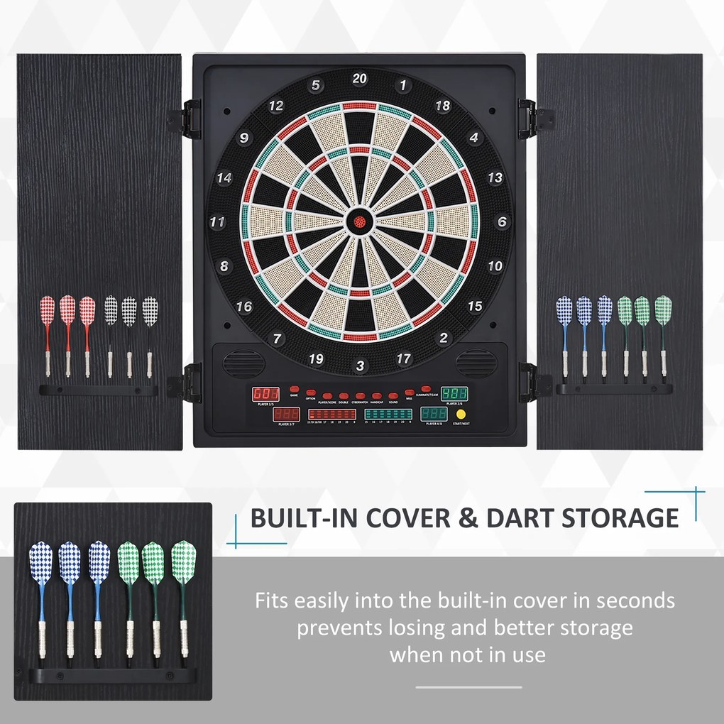 HOMCOM Tabla de Darts Electronică Profesională cu 6 Display-uri, 12 Săgeți, 27 Moduri de Joc, 51x6.5x57cm, Negru | Aosom Romania