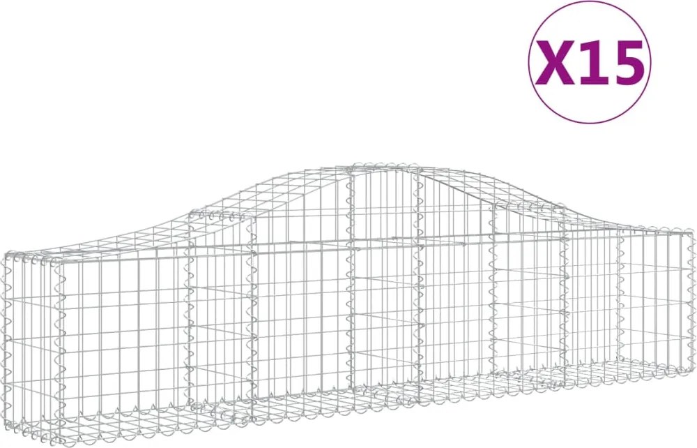 vidaXL Coșuri gabion arcuite 15 buc, 200x30x40/60 cm, fier galvanizat