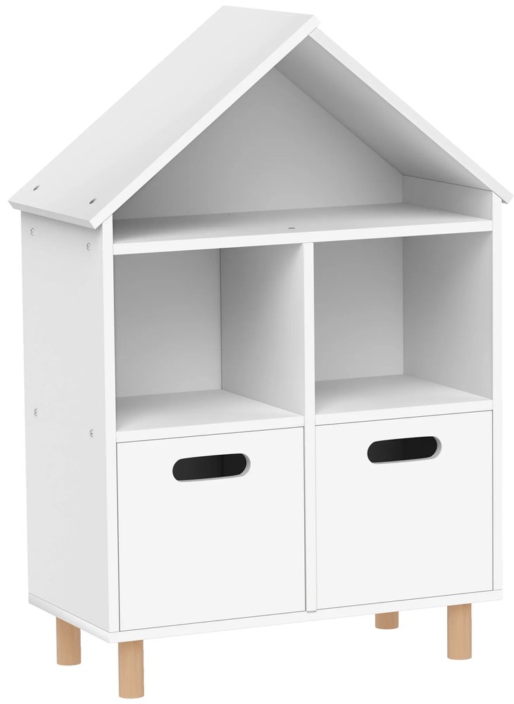 AIYAPLAY Bibliotecă pentru copii mobilier de depozitare pentru copii 3 nivele cu două sertare formă de casă 63,7 x 29,7 x 89 cm alb | Aosom Romania