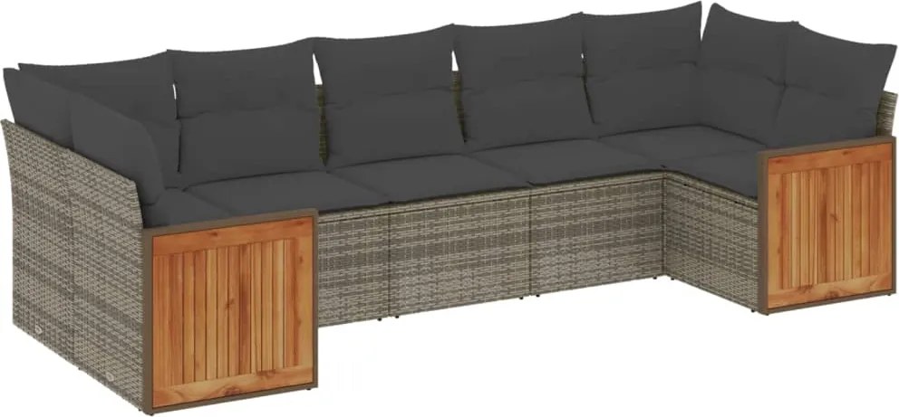 vidaXL Set canapele de grădină, 7 piese, cu perne, gri, poliratan