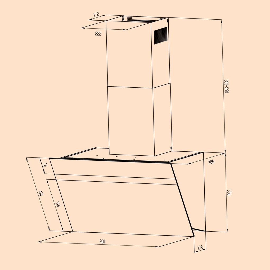 Ava 90, hotă, 90 cm, montată pe perete, WiFi, A++, 515 m³/h, ecran tactil