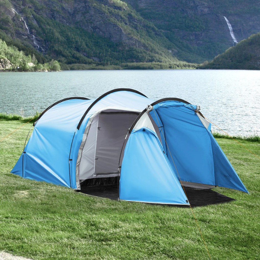 Outsunny Cort de camping, cort instant pentru 2-3 persoane, vestibul si zona de dormit, rezistent la apa, 426 x 206 x 154 cm, albastru deschis | Aosom Romania