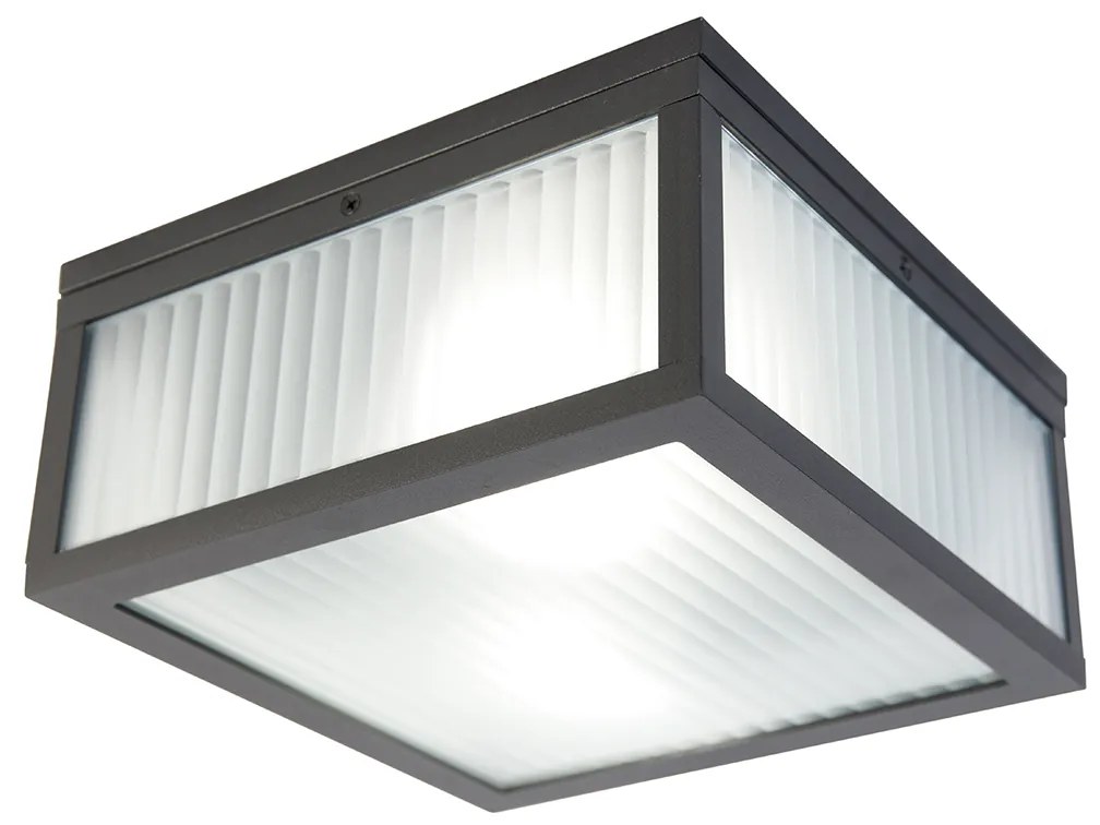 Plafonieră inteligentă de exterior neagră cu sticlă canelată, incl. WiFi A60 - Charlois