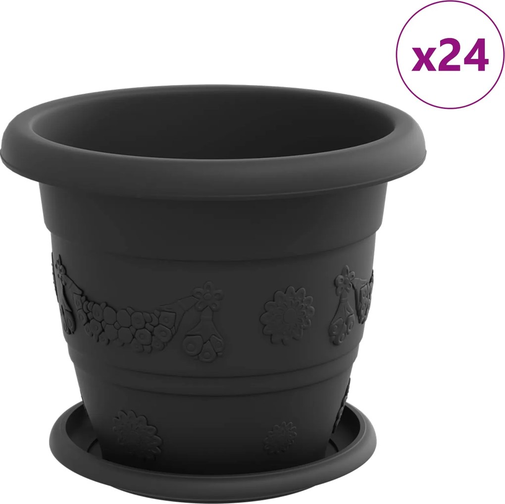 vidaXL Ghivece pentru plante 24 pcs Negru Ø 26 x 21.5 cm Plastic