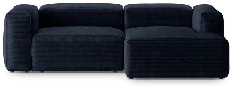 Colțar albastru închis cu tapițerie din catifea reiată (cu colț pe partea dreaptă/cu șezlong) Bergamo – Cosmopolitan Design