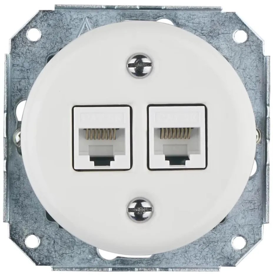Bohemia-Design - Priză Ethernet retro din porțelan, fără ramă, 2x CAT.5E, albă