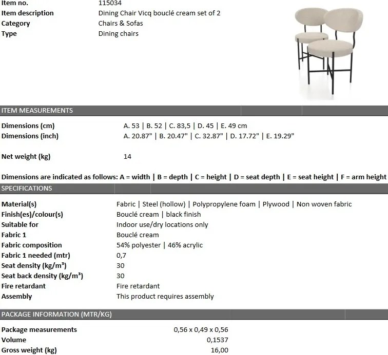 Set de 2 scaune design LUX Vicq, boucle crem 115034 HZ