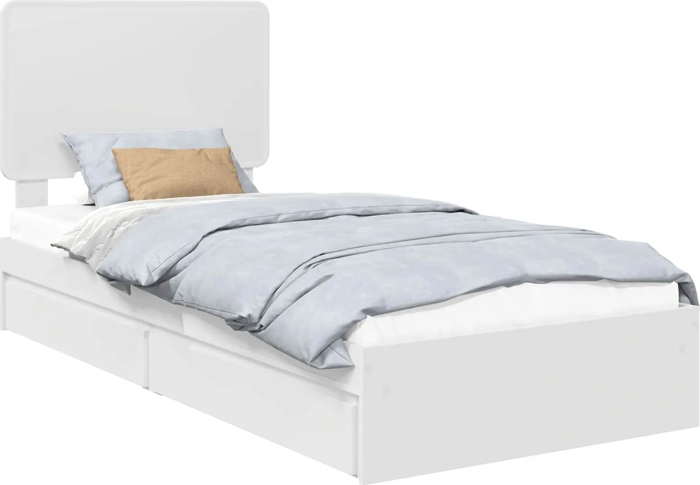 vidaXL Pat cu storage cu headboard Alb 90 x 200 cm Lemn compozit