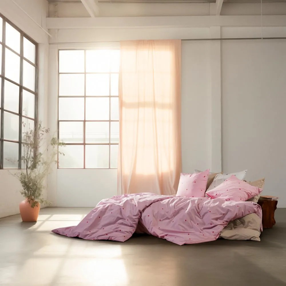 Lenjerie de pat bej din bumbac percal pentru pat de o persoană 140x200 cm Daisy – JUNA