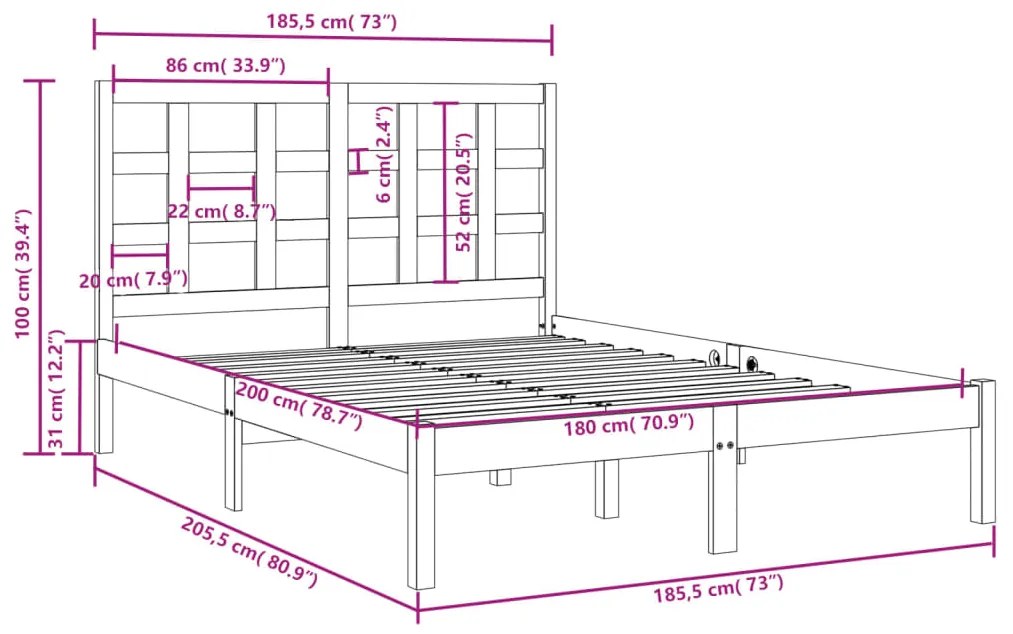 Cadru de pat Super King 6FT, maro miere, 180x200 cm, lemn masiv maro miere, 180 x 200 cm