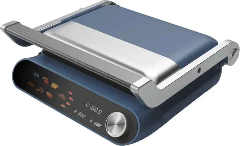 Grătar electric Nostro Lux NL51442P, 2200 W, ecran tactil, plăci mobile antiaderente, deschidere la 180°, albastru