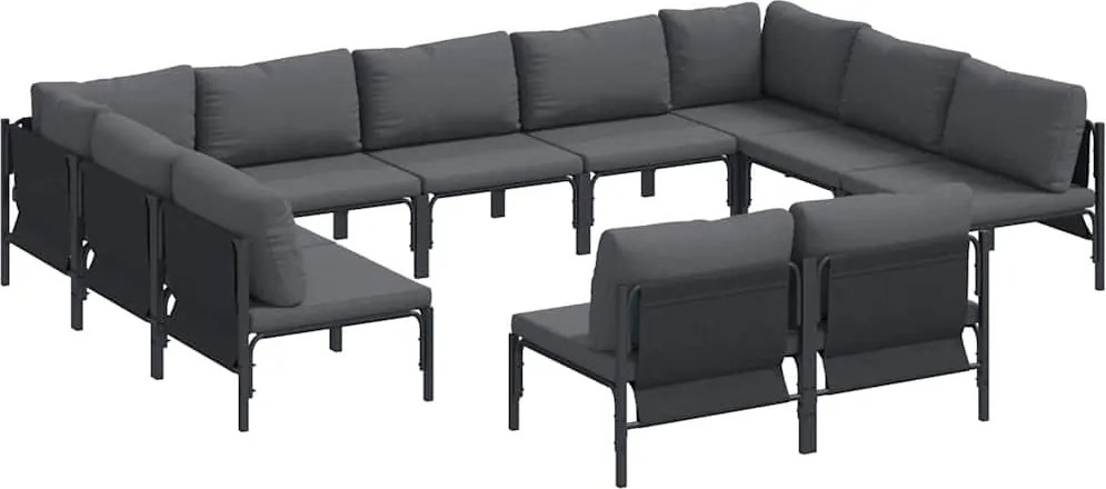 vidaXL Set de canapele pentru grădină cu pernă 11 pcs Negru Oțel