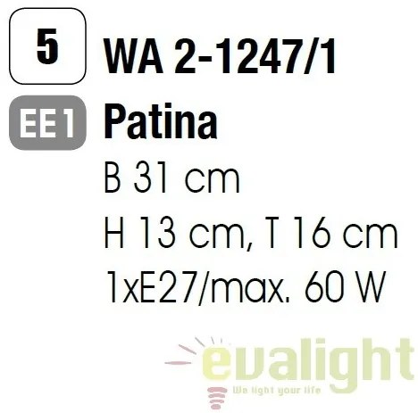 Aplica de perete stil clasic Mauro WA 2-1247/1 Patina OR