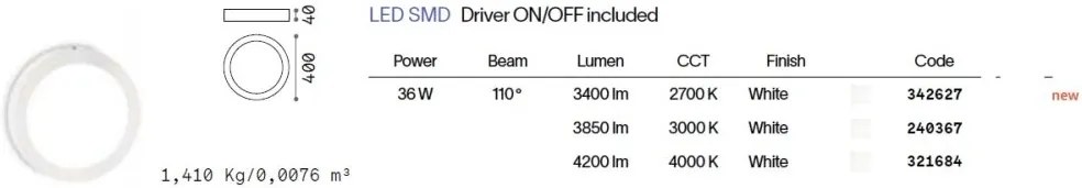 Plafoniera LED design circular, Universal pl d40 round 2700k