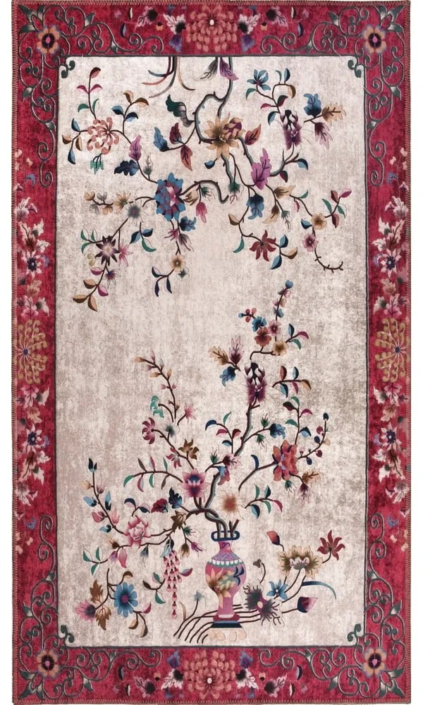 Covor tip traversă roșu/crem lavabil 200x80 cm - Vitaus