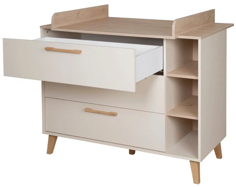Comodă de copii crem/în culoare naturală cu aspect de lemn de stejar cu masă de schimbat 117x103x78 cm Jil – Roba