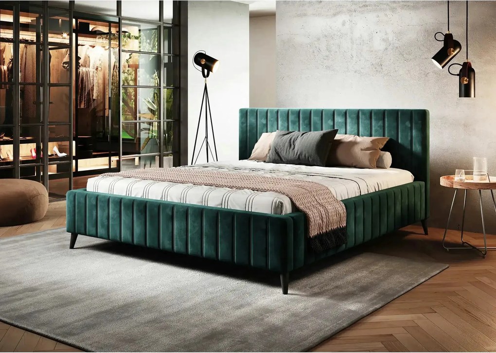 Pat MAGGIE SR 180x200, stofa catifelata verde - Riviera 38, cu suport