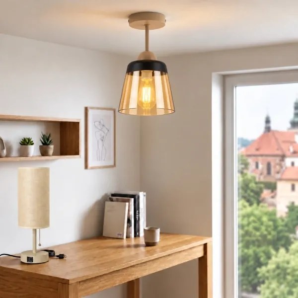 BRILAGI-LED Plafonieră aplicată R GLASS 1xE27/60W/230V Ø 15,5 cm bej/bej fumuriu