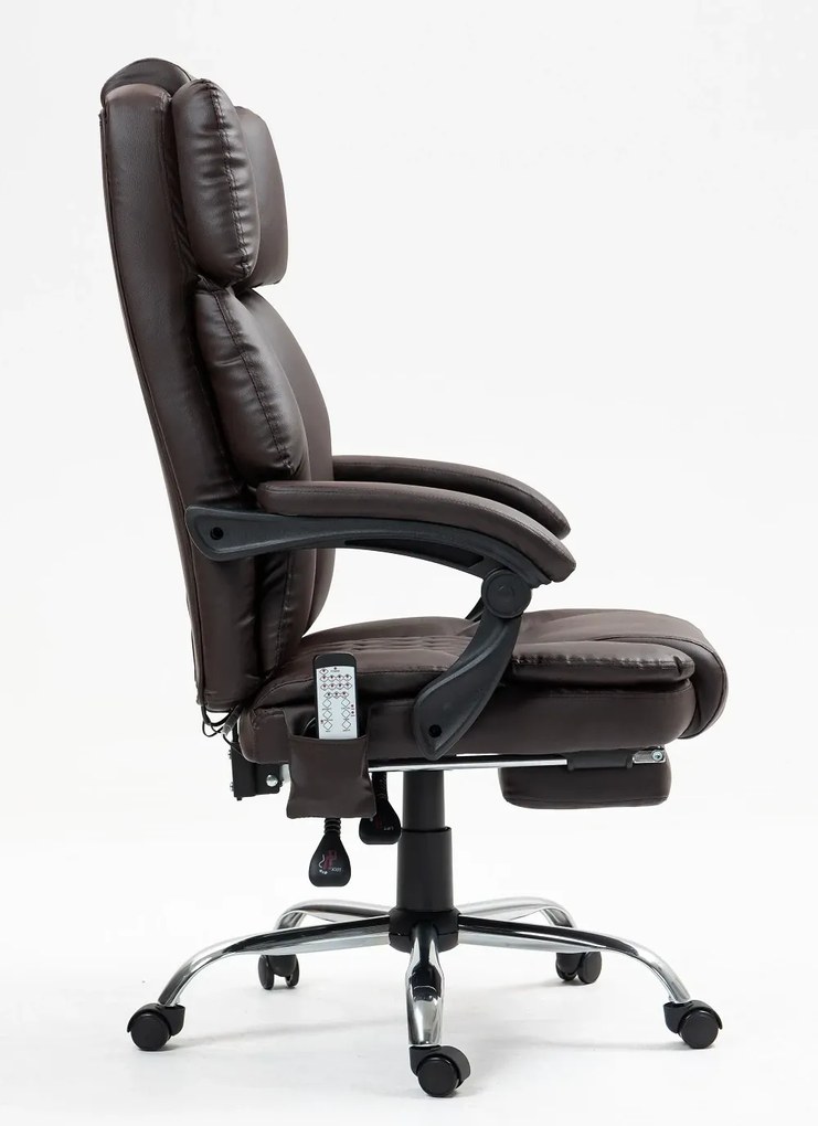 RESIGILAT- Scaun directorial, cu Masaj și Încălzire, suport picioare, PU, Maro