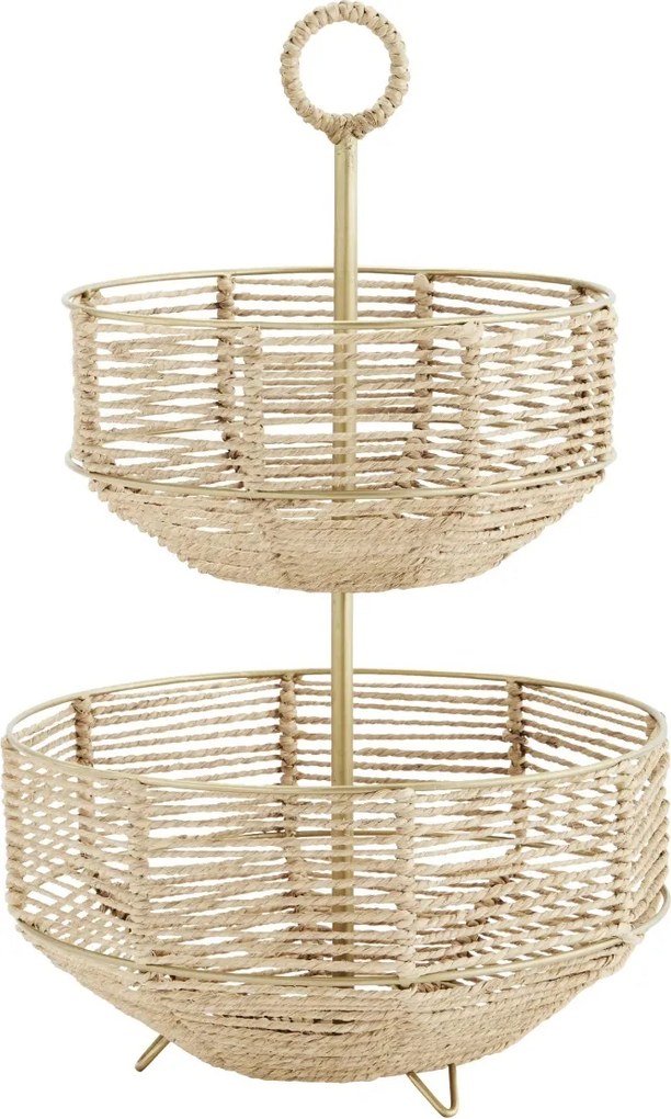 Etajeră din metal și frânghie de iută, 2 niveluri, D29×H46 cm, „Juta"