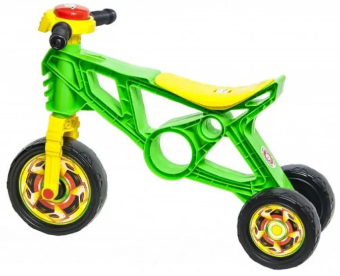 Motocicleta cu functie de trotineta fara pedale pentru copii NOVOKIDS™ EVO Balance Bike, Cu claxon, Maxim 30 Kg, 3 roti, Stabilitate mare, Verde