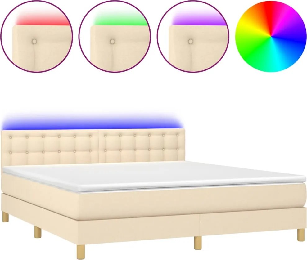 vidaXL Pat cu arcuri, saltea și LED, crem, 180x200 cm, textil