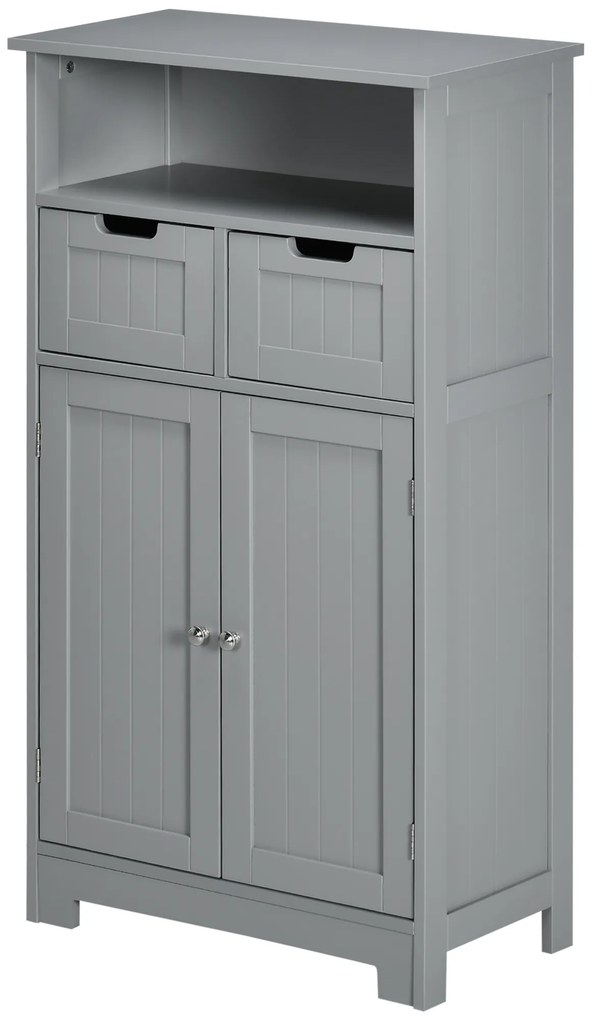 kleankin Mobilier de baie cu 2 sertare, raft, dulap cu ușă, raft reglabil, 60 x 30 x 109 cm, gri | Aosom Romania