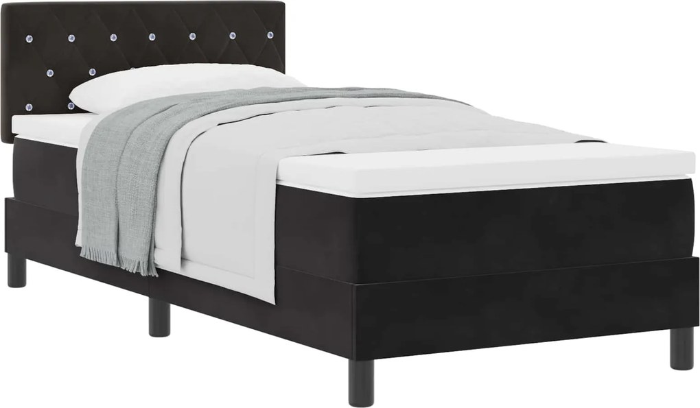 vidaXL Pat cu arcuri cu saltea cu headboard Negru 100 x 200 cm Catifea