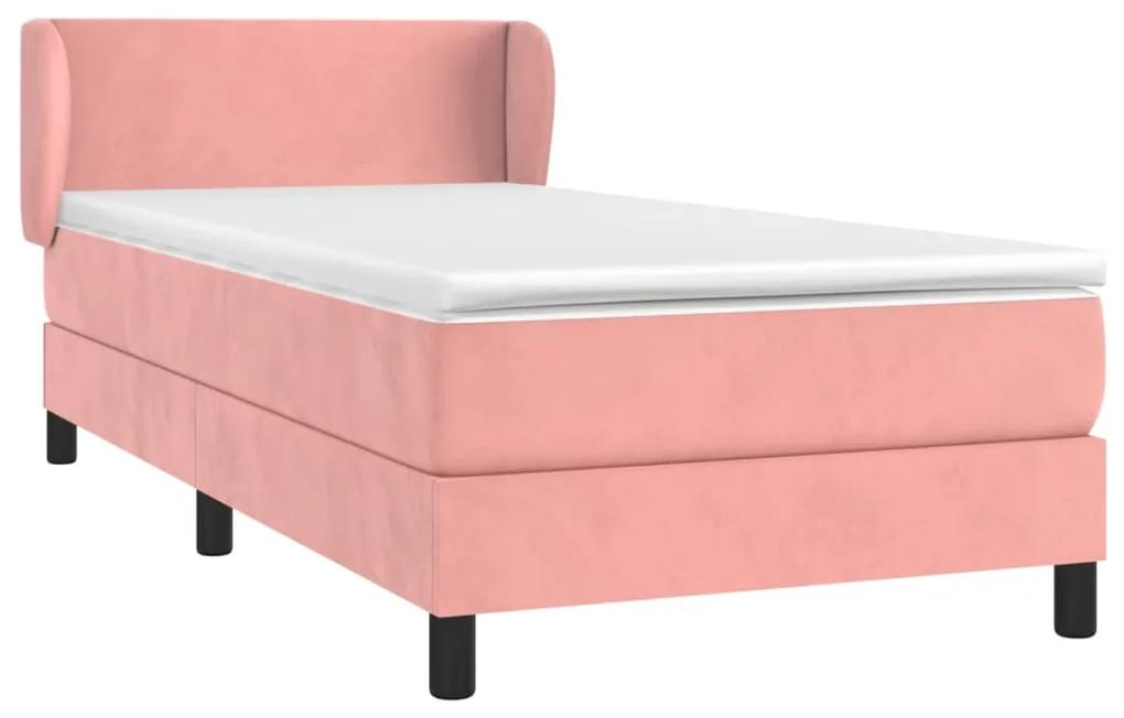 Pat box spring cu saltea, roz, 100x200 cm, catifea Roz, 100 x 200 cm, Design simplu