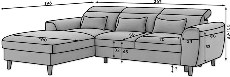 Colțar gri închis extensibil/cu spațiu de depozitare cu tapițerie din catifea (cu colț pe partea stângă/cu șezlong) Foble – ELTAP