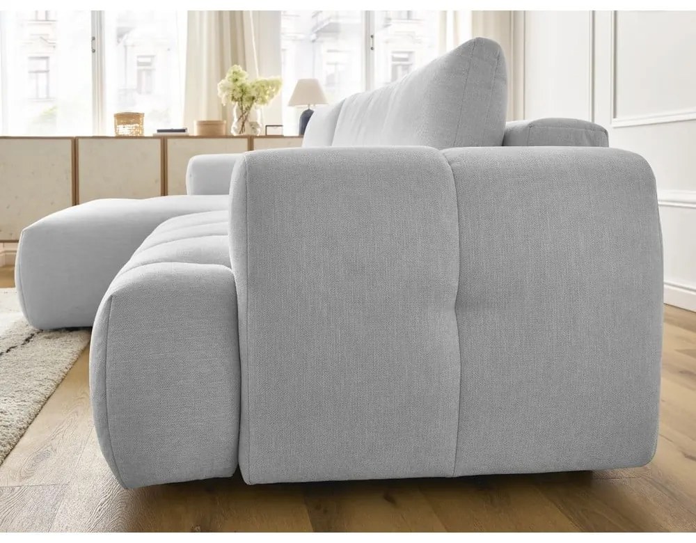 Colțar gri deschis extensibil/cu spațiu de depozitare (cu colț pe partea stângă/cu șezlong) Fuji – Bobochic Paris