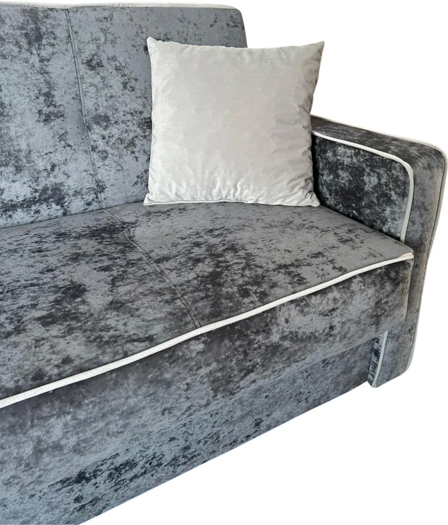Canapea SAMY NEXT extensibila, 2 locuri, cu lada de depozitare, catifea plusata gri, cadru metalic, 152x100x92 cm Gri, catifea plusata
