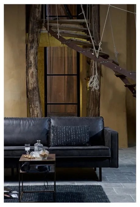 Canapea neagră cu tapițerie din imitație de piele 190 cm Rodeo – WOOOD