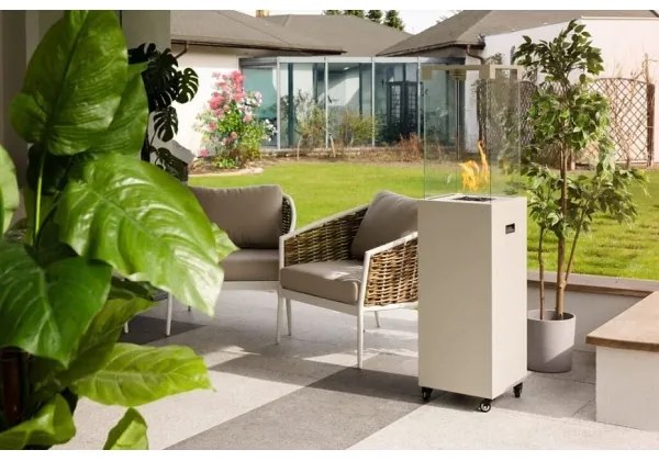 Șemineu de exterior pe gaz Planika Faro GAS 142x36 cm 8kW alb + capac de protecție