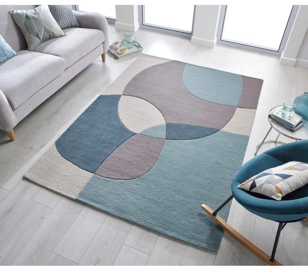 Covor albastru/bej din lână 170x120 cm Glow - Flair Rugs