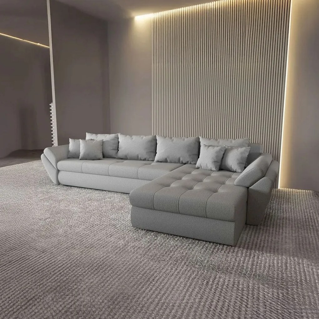 Colțar extensibil dumonde cu ladă de depozitare si sezut confortabil din spuma high-density, Loana XL Enjoy Gri II 335x185 cm